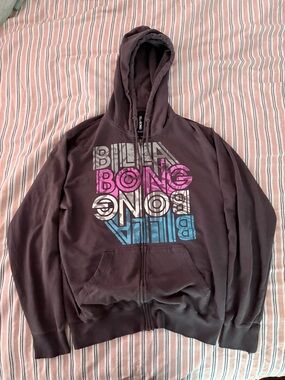 Billabong Grey Zip-Up Hoodie with Logo Tag